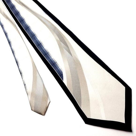 Piatelli Versailles Beige Black Silk Tie Woven Solid Wide - Picture 1 of 6